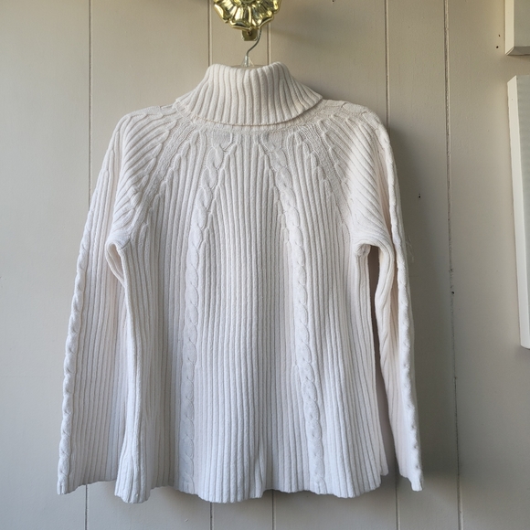 Liz Claiborne Cable Knit Turtleneck Sweater White Sz L - Picture 14 of 14